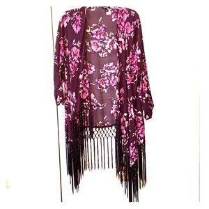 Torrid Size 2 Purple Floral Fringe Kimono